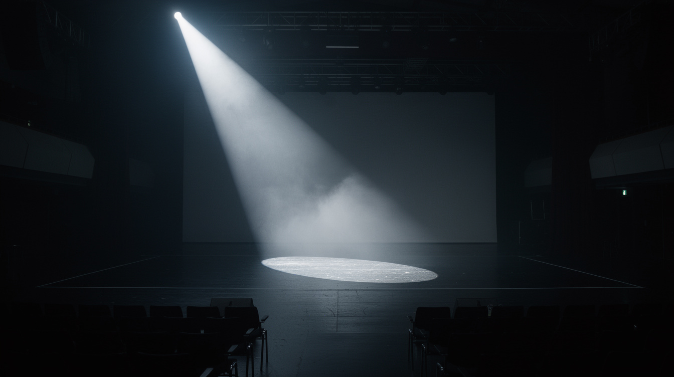 Dramatic spotlight beam on an empty event stage