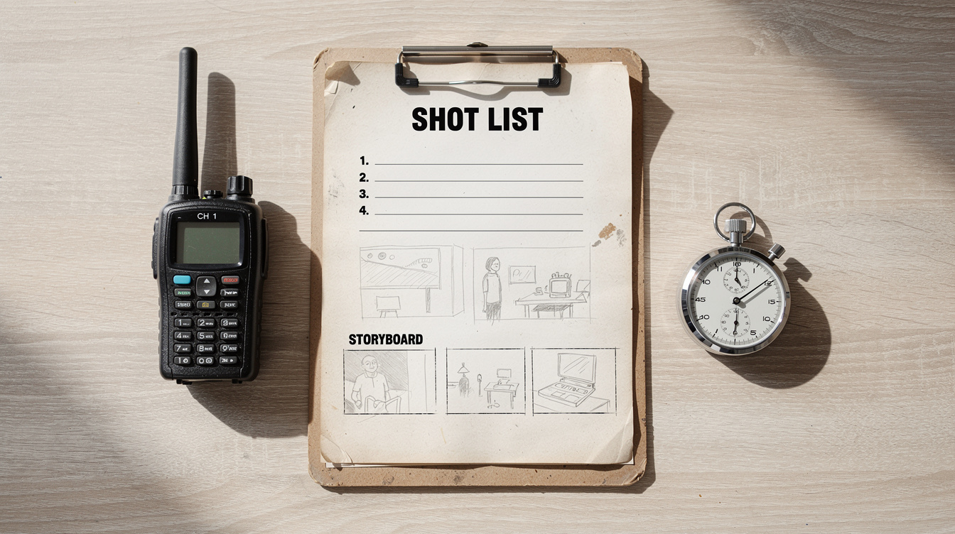 Production checklist and storyboard on a clipboard