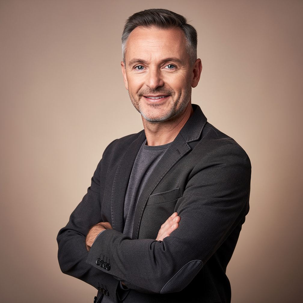 Portrait of a Belgian male lighting director smiling